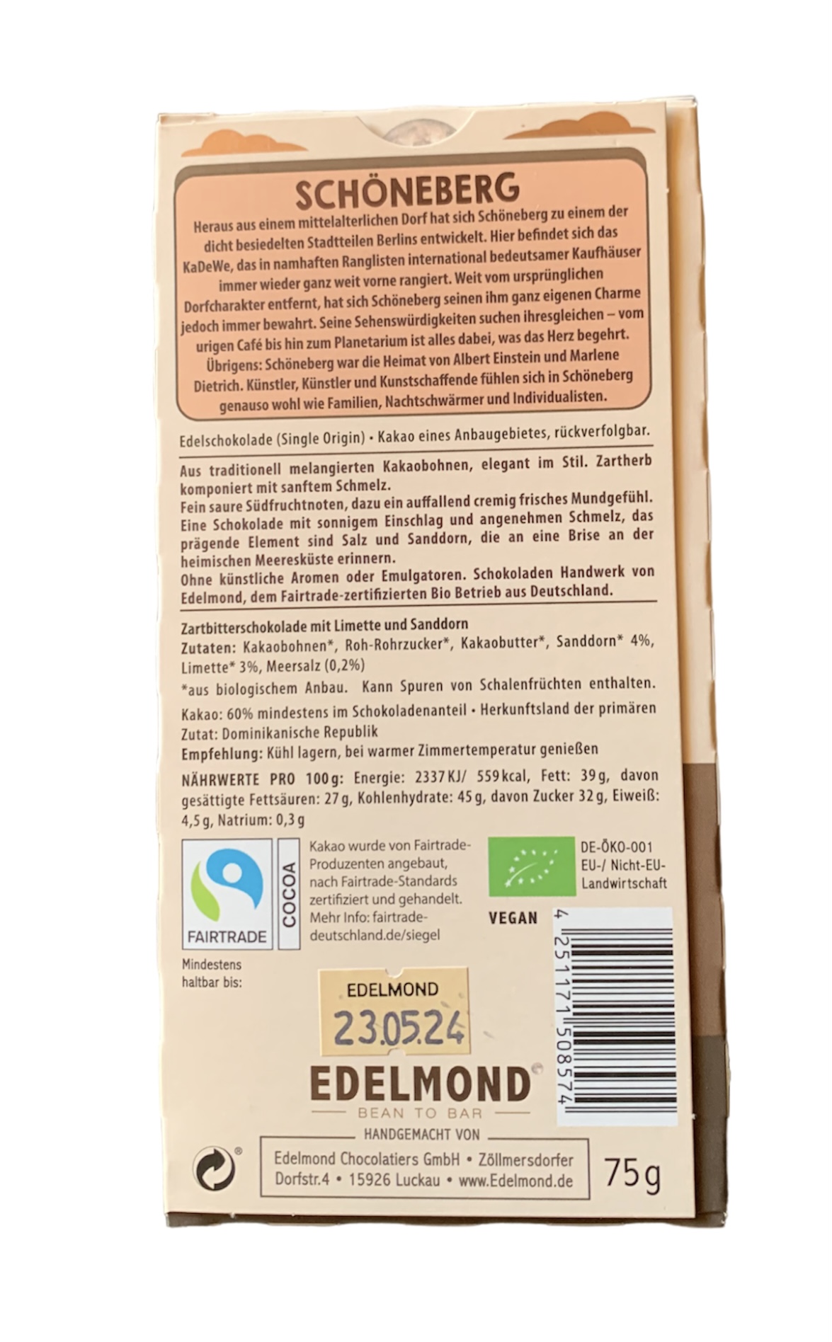 Bio Zartbitterschokolade mit Limette und Sanddorn